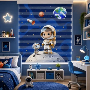 پرده مدل زبرا کودک مدل فضانورد KD-1003 سایز 200 × 180 سانتیمتر