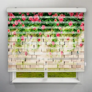 پرده زبرا مدل 3D دیوار و گل های رز
